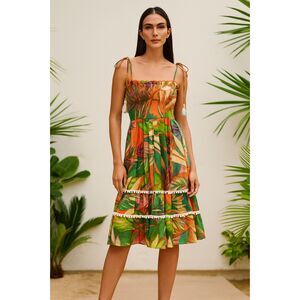 True Destinations Boho Tropical Print Cover Up Dress S NWT